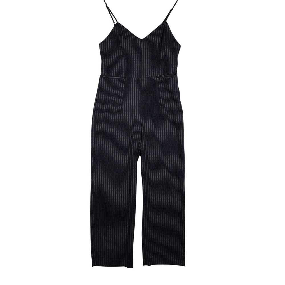 Anthropologie Black‎ Pinstripe Sleeveless Jumpsuit Sz 0p Wide Leg Minimalist